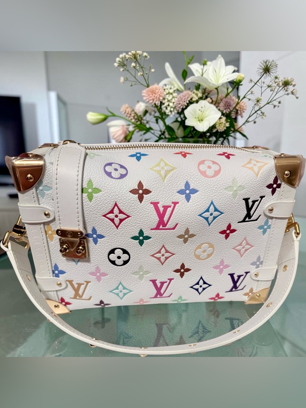 🌸New LV Murakami White Multicolor Side Trunk MM🌸